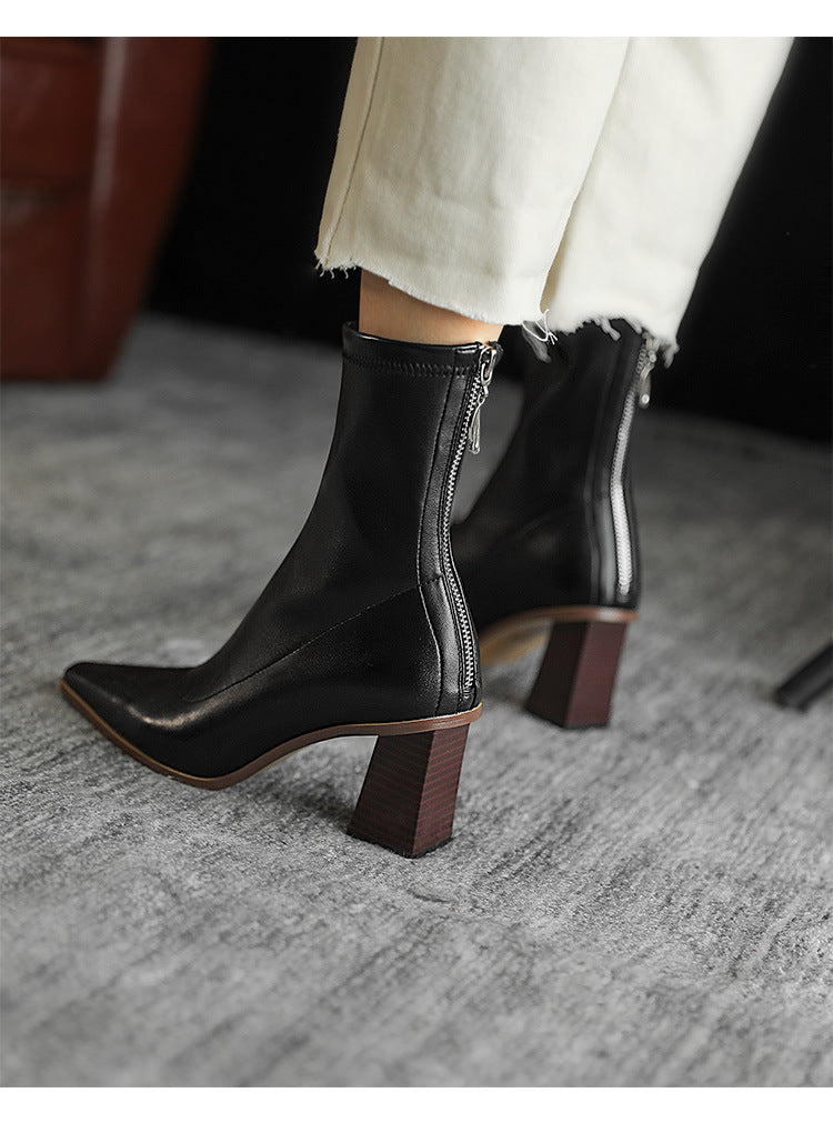 Back Zipper Thick Heel Socks Boots High Heel Short